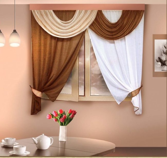 Design de cortinas de lambrequim na cozinha (145 + Foto): não é uma tarefa fácil, mas factível de registro