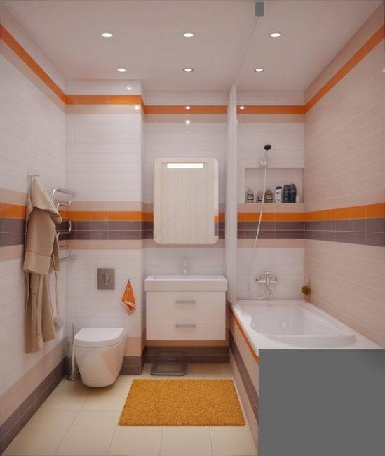 Subdued laranja e roxo no interior do banheiro