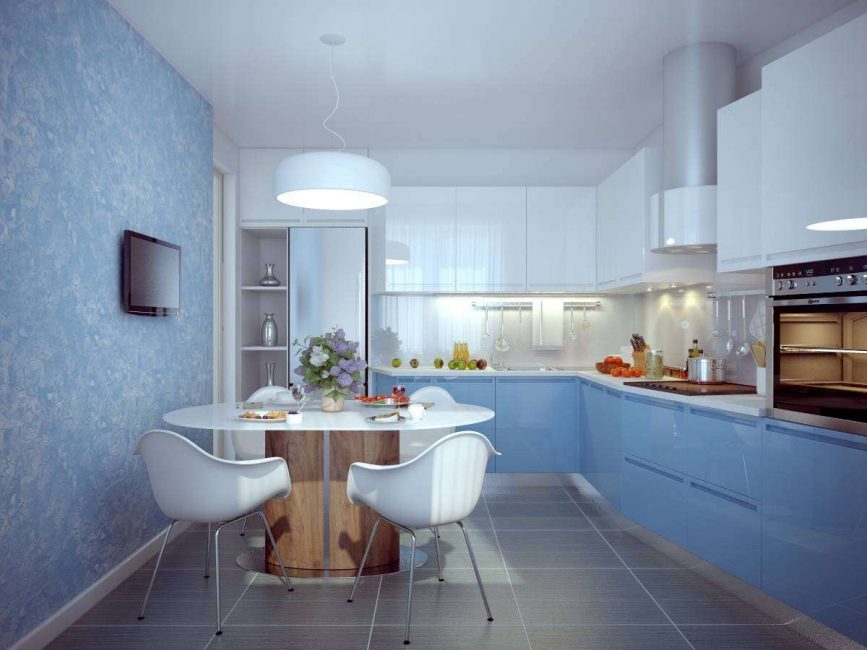 Cozinha em tons suaves de azul