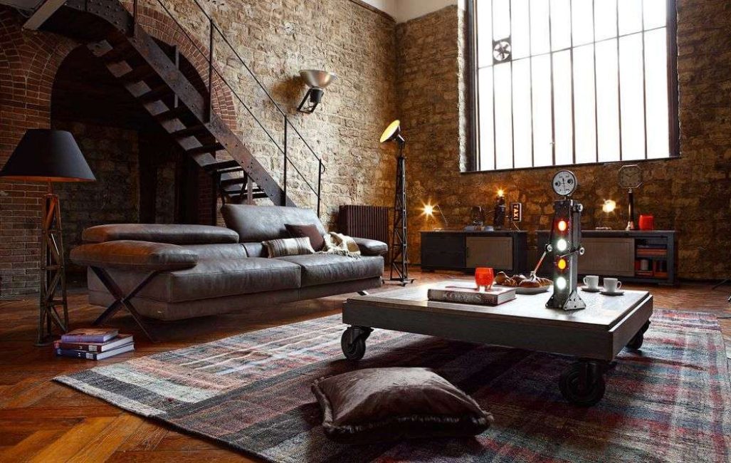Parede de tijolos no estilo loft