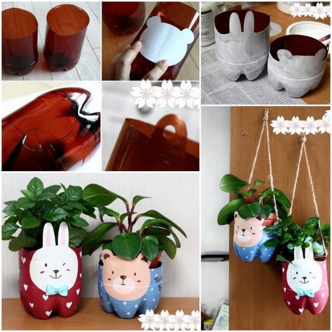 Desenhe rostos de animais em potes