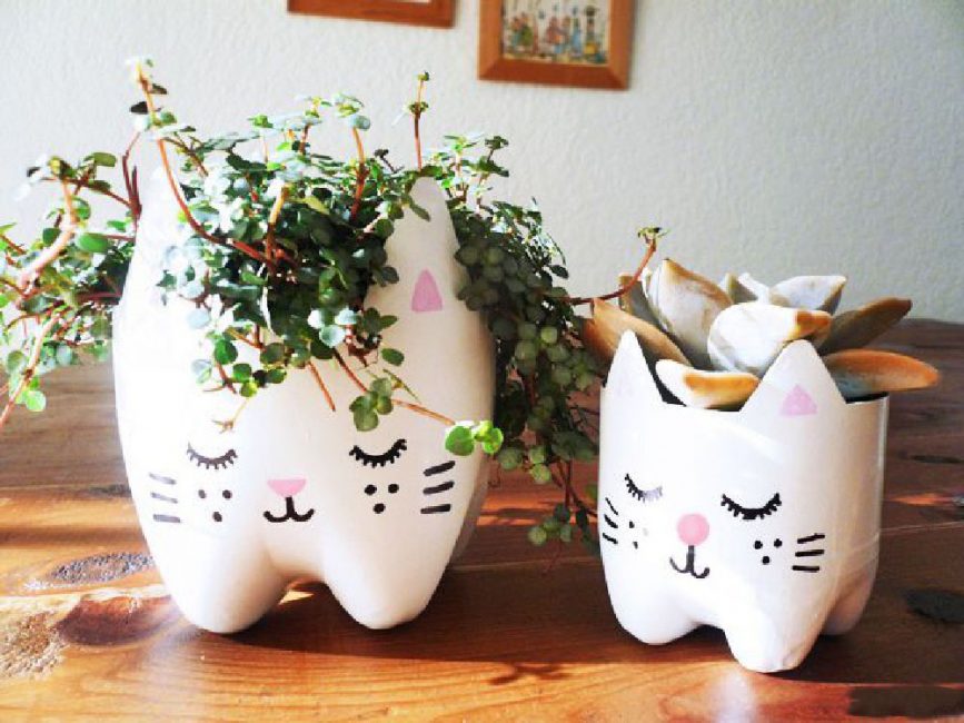 Faça um kit - um gato e um gatinho de garrafas de diferentes tamanhos.
