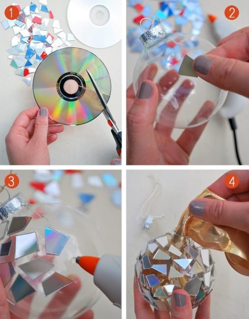 Os discos podem ser cortados e colados em uma bola transparente.