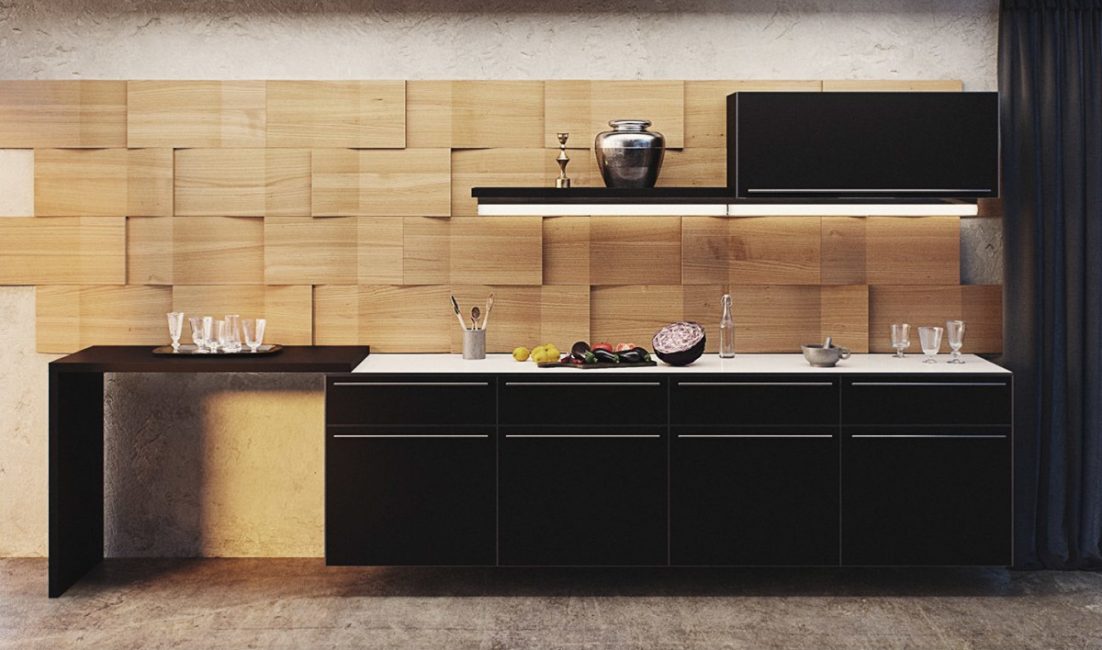 Decoração de parede na cozinha com painéis de MDF