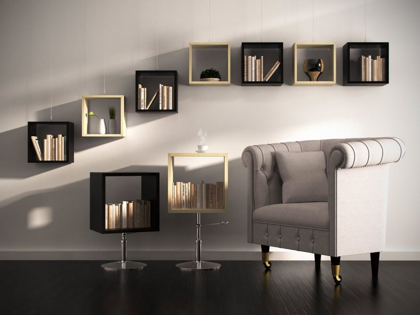A combinação de diferentes prateleiras de design