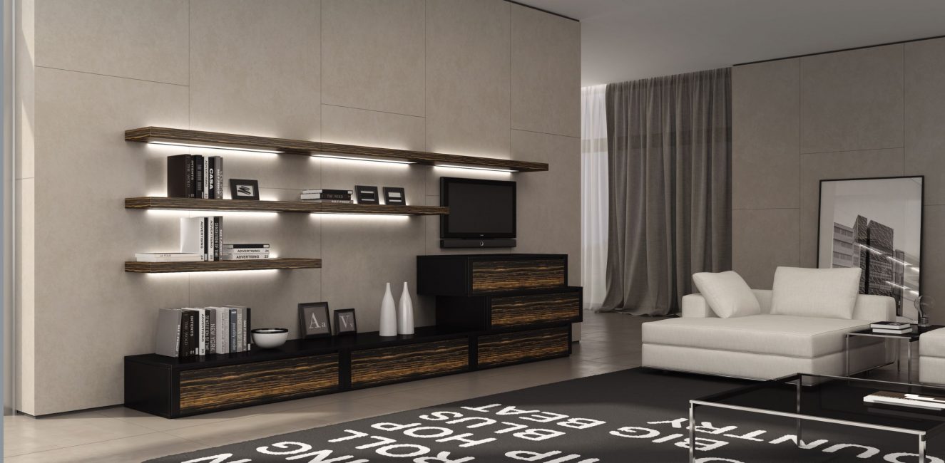 Prateleiras com iluminação no interior