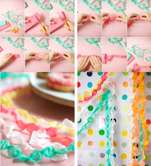 Guirlanda multicolorida de papel ondulado