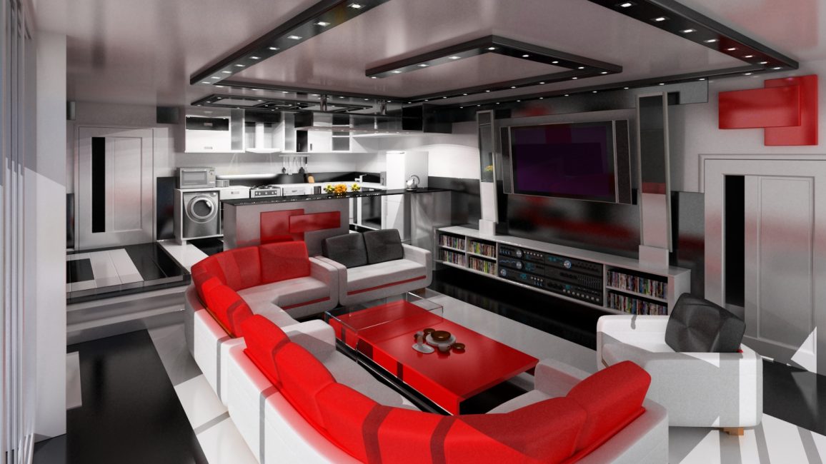 Sala de estar neste estilo implica a presença de um home theater.
