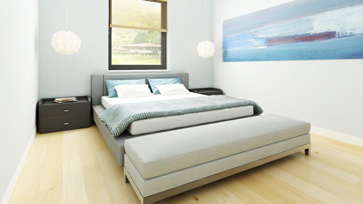 Quarto pequeno e aconchegante em azul