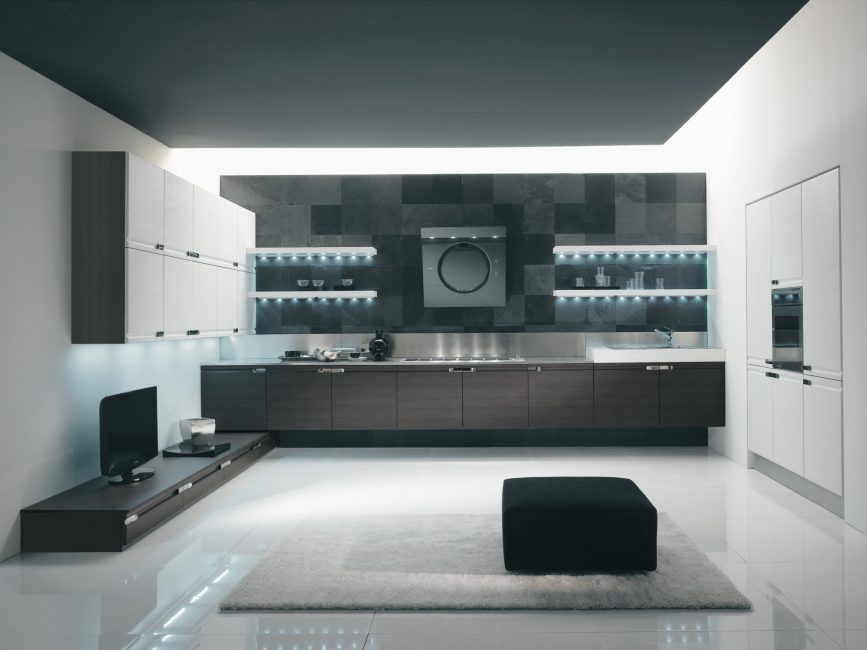 Opção com a combinação de cozinha e sala de estar