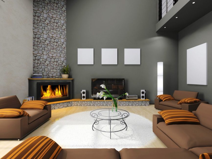 Decoração elegante com lareira de canto