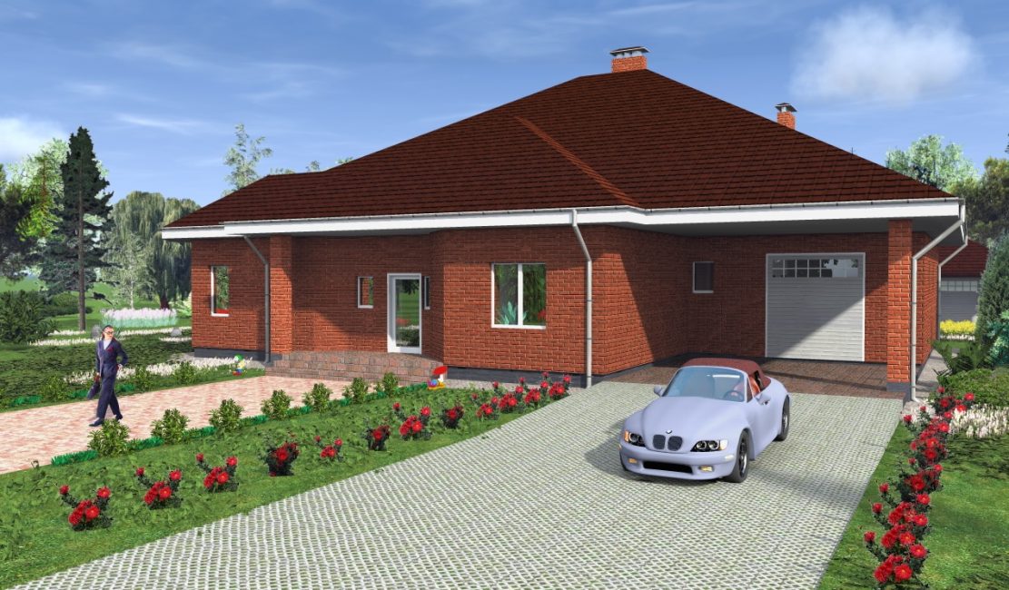 Casa de um andar com garagem e terraço