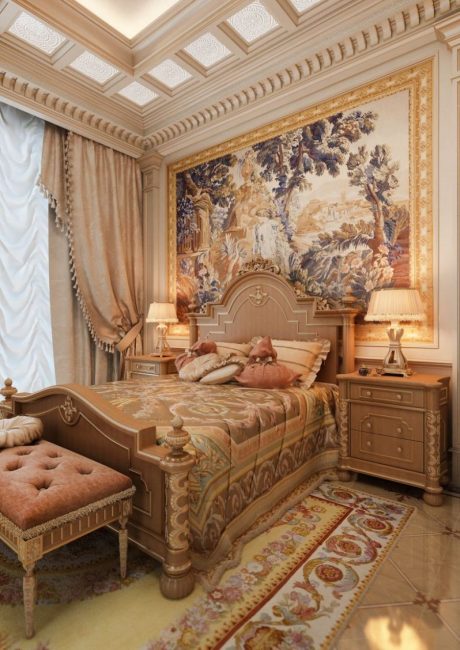 Quarto interior, em, palácio, estilo