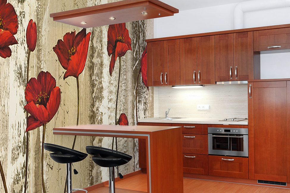 Fresco com papoulas em design de cozinha