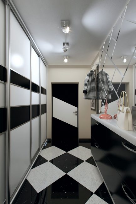 Holofotes no corredor decorado em estilo moderno