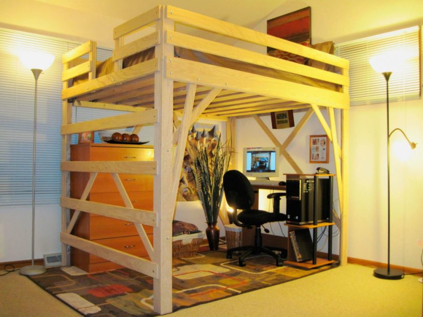 Cama de sótão com uma área de trabalho (mais de 165 fotos): idéias originais para quartos pequenos