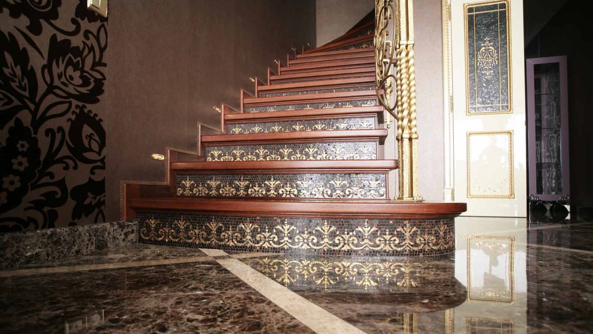 Escadaria, com, ouro, smalt, mosaico