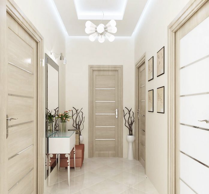 A luminária criativa e um teto de dois níveis com iluminação fornecem uma luz completamente brilhante.