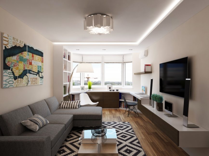 Design de interiores moderno com uma janela de sacada