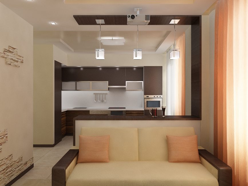 Colocação em forma de L de conjunto de cozinha economiza espaço e ao mesmo tempo, há espaço suficiente para o trabalho