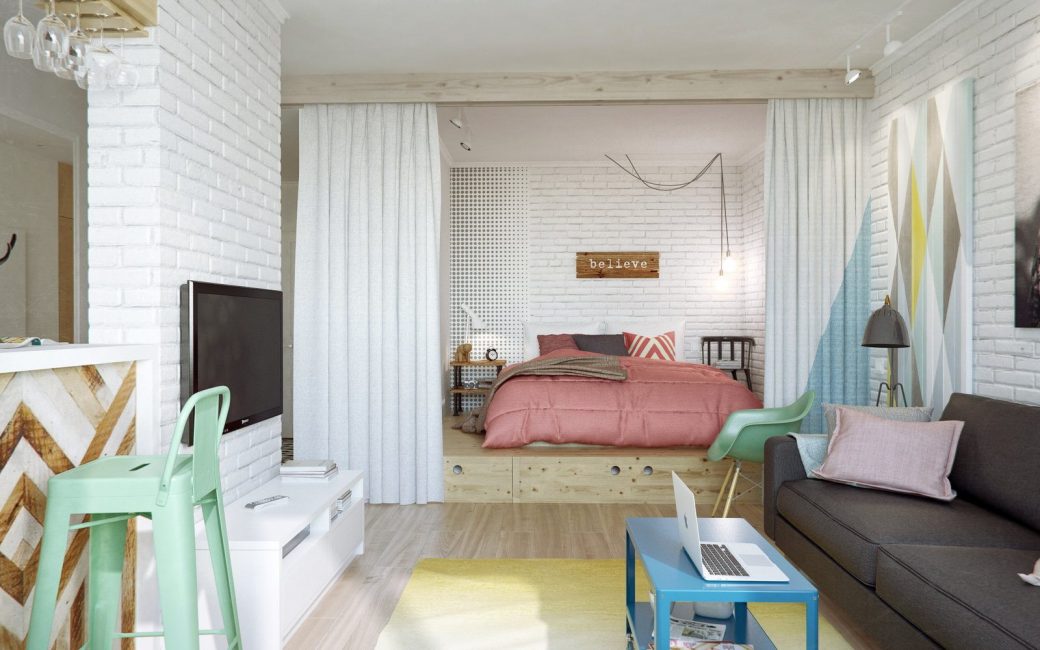 A separação afiada do quarto da sala de estar