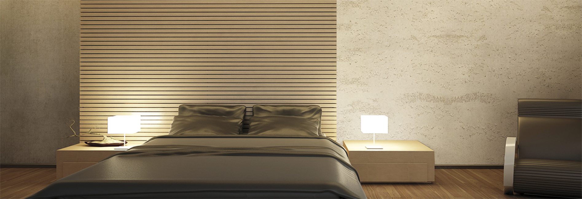 Cores claras e discretas são adequadas para o quarto.