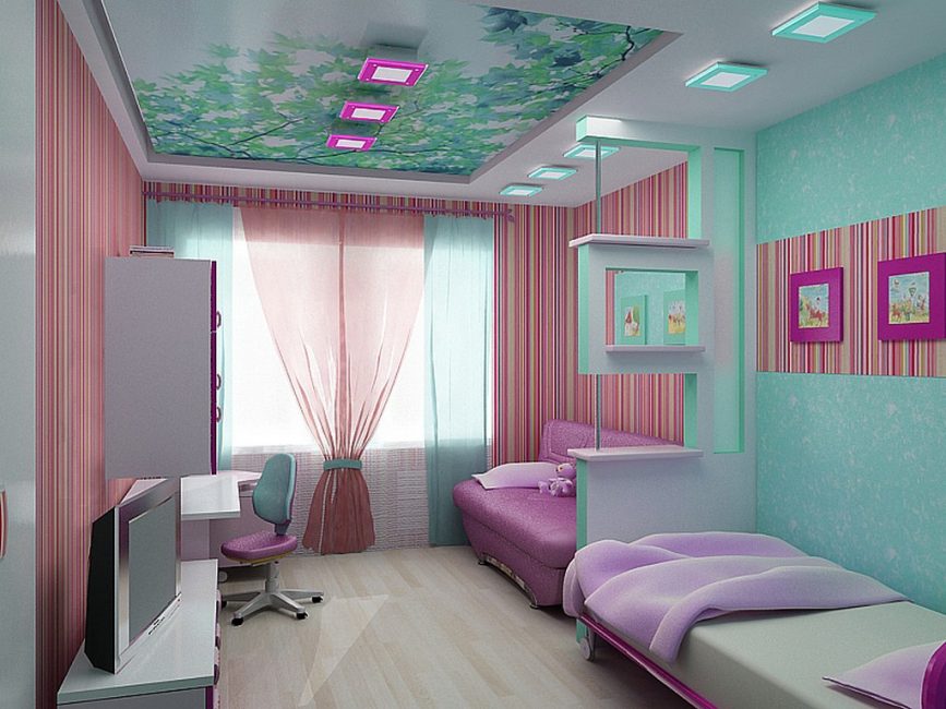 Quarto elegante, em cores brilhantes