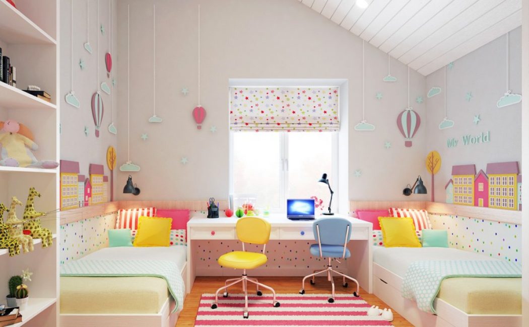 Adorável quarto em cores brilhantes