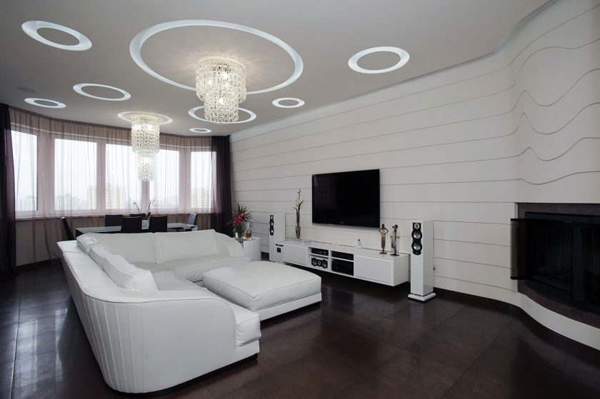 O design da sala de estar na cor da neve branca - criando obras-primas de elite 135+ Fotos de soluções de estilo real no interior