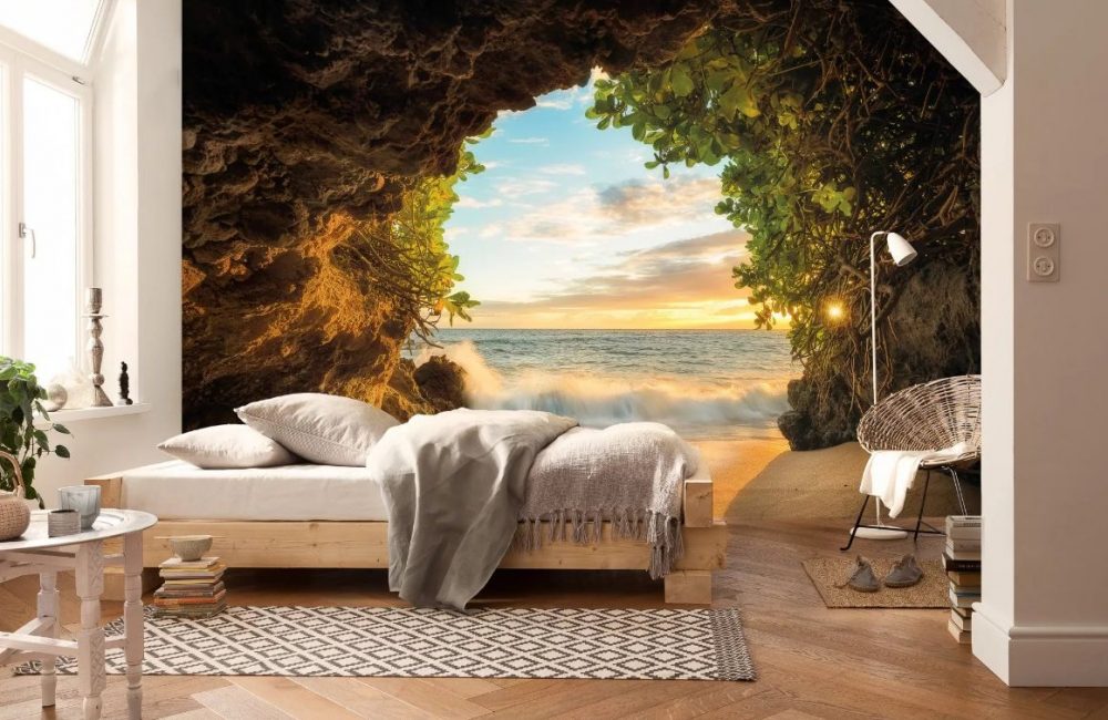Esta paisagem alonga visualmente a sala.
