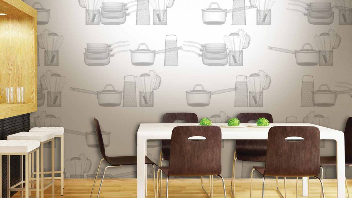 Papel de parede com itens de cozinha