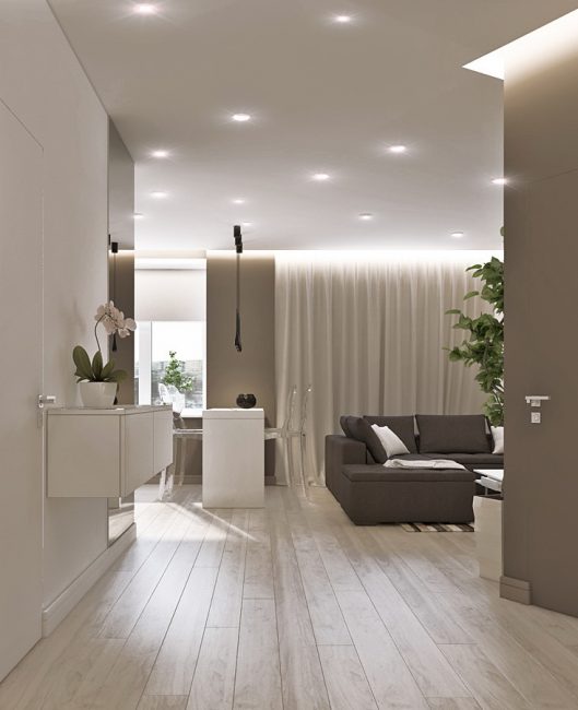 O interior do corredor em estilo minimalista.