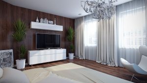 Prateleira de TV na parede (295+ fotos): nuances de design (articulada, canto, vidro)