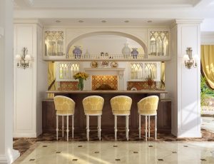 Decoração de interiores de uma grande cozinha moderna: 200 + (foto) idéias de design (cortinas, papel de parede, balcão de bar)