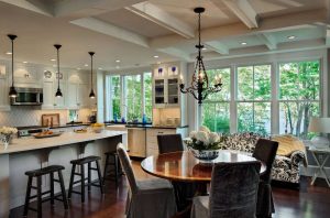 Decoração de interiores de uma grande cozinha moderna: 200 + (foto) idéias de design (cortinas, papel de parede, balcão de bar)