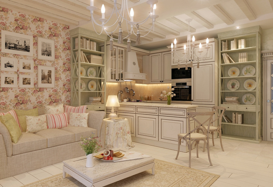 Decoração de parede com papel de parede - é claro, com um padrão com rosas