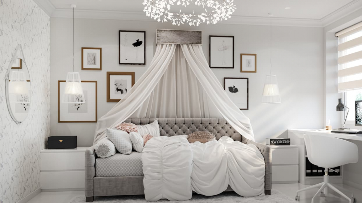 Opção bela cama de dossel para uma menina