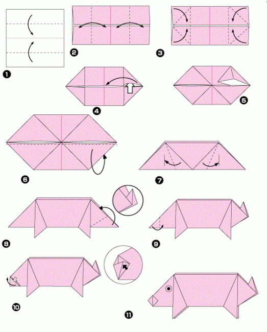 Na técnica de origami passo a passo