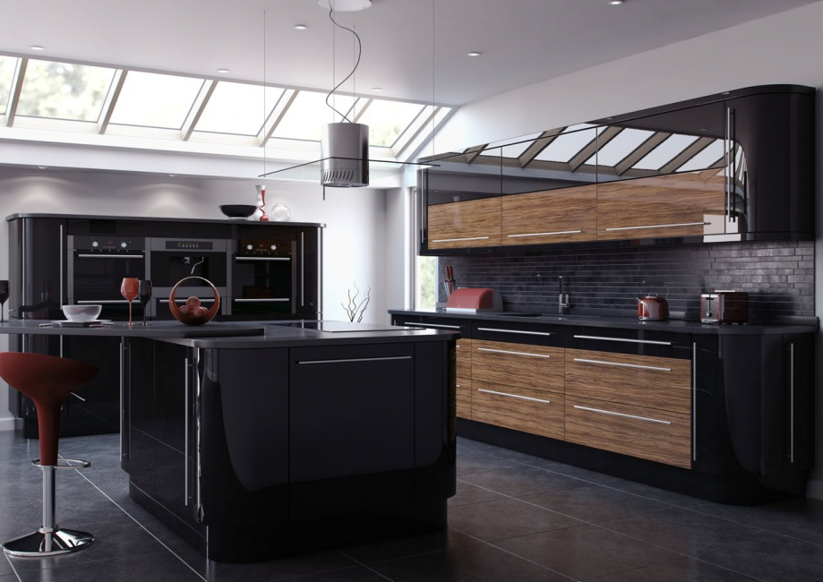 Hoje, de acordo com as tendências da moda, é o interior moderno da cozinha de cores escuras que prevalece