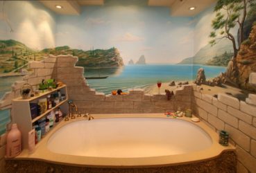 Decoração de casa de banho com pedra artificial: lavatório, bancada, prateleiras. Recursos de uso de material