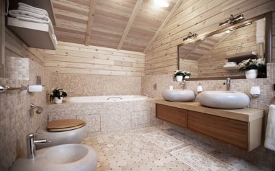 Decoração de casa de banho com pedra artificial: lavatório, bancada, prateleiras. Recursos de uso de material