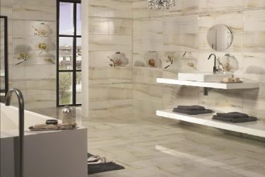 Decoração de casa de banho com pedra artificial: lavatório, bancada, prateleiras. Recursos de uso de material