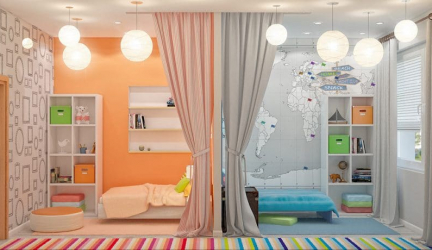 Projeto do quarto das crianças para dois e três filhos de diferentes sexos - 240+ (Foto) Idéias para o zoneamento interior