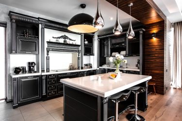 Fazemos o interior em preto: Cortinas / Papel de Parede / Teto (185 + Foto). Acento brilhante de seu design