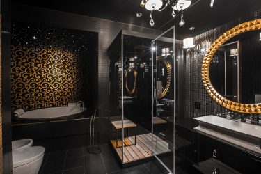 Fazemos o interior em preto: Cortinas / Papel de Parede / Teto (185 + Foto). Acento brilhante de seu design