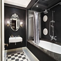 Fazemos o interior em preto: Cortinas / Papel de Parede / Teto (185 + Foto). Acento brilhante de seu design