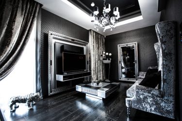 Fazemos o interior em preto: Cortinas / Papel de Parede / Teto (185 + Foto). Acento brilhante de seu design