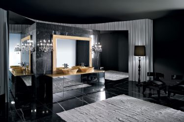 Fazemos o interior em preto: Cortinas / Papel de Parede / Teto (185 + Foto). Acento brilhante de seu design
