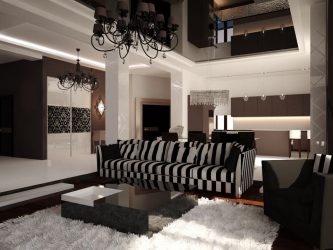 Fazemos o interior em preto: Cortinas / Papel de Parede / Teto (185 + Foto). Acento brilhante de seu design