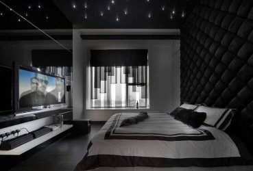 Fazemos o interior em preto: Cortinas / Papel de Parede / Teto (185 + Foto). Acento brilhante de seu design